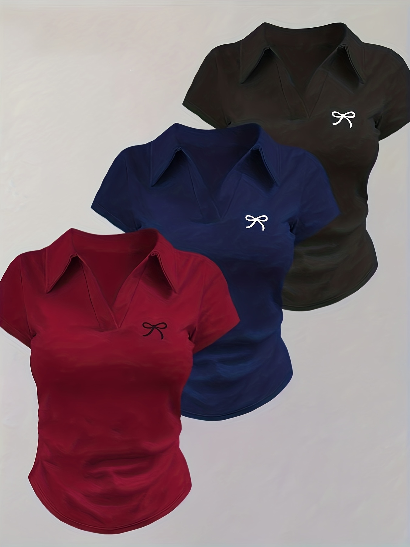3pcs Girls' Solid Color Short-Sleeve T-Shirt Set