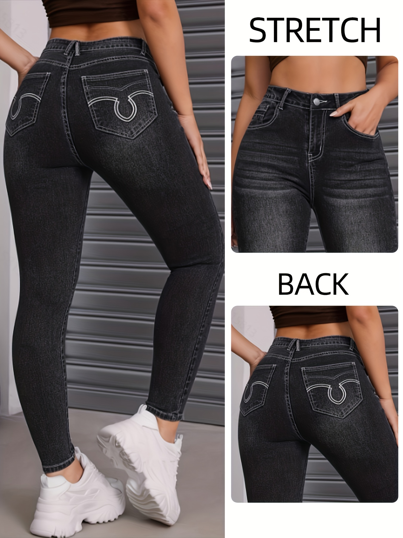 Women's Skinny Jeans Stretchy Non-See-Through Jeans with Button Closure  Skinny Fit Pants for Everyday Formal Outfits Hand Wash Only,