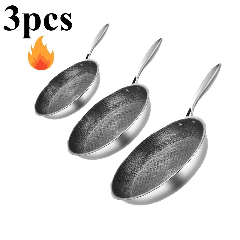 TEMU New Stainless Steel Wok And Frying Pan, Steak Pan, Coating-free Kitchen Cookware, Suitable For Gas Stoves And Induction Cookers