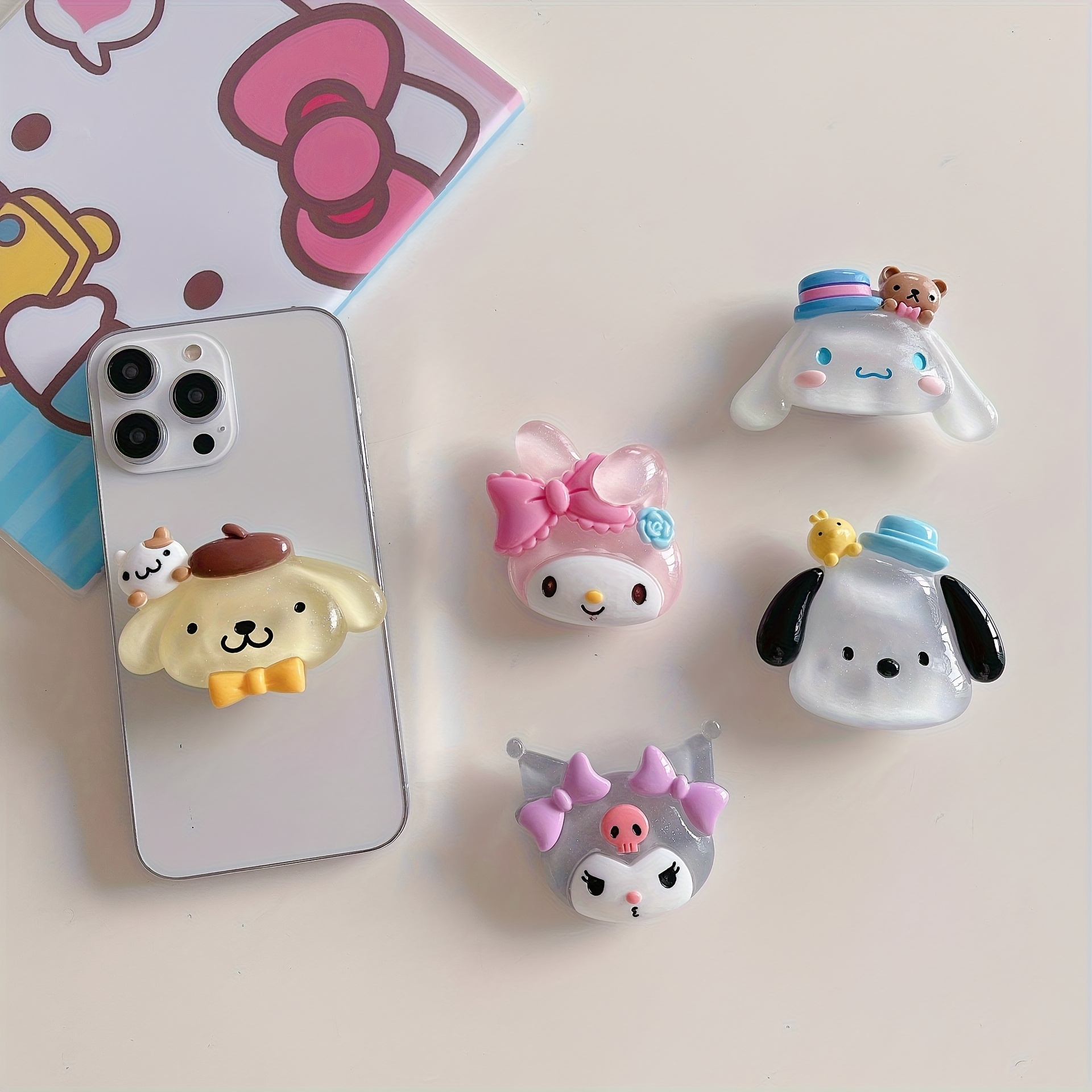 Sanrio Kuromi & My Melody Acrylic Phone Stand - Glow-in-the-Dark Cartoon Character Desk Organizer with Retractable Stand, Cute Kawaii Accessory for Sanrio Fans