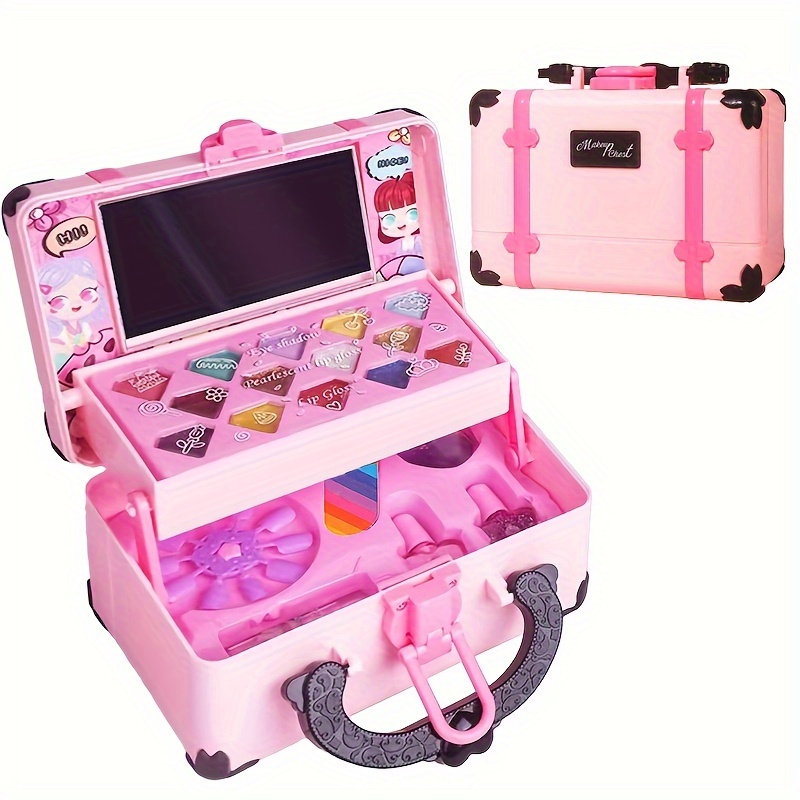 

Girls' Pink Portable Makeup Vanity Case, Non-toxic And Washable Cosmetics Gift Set, Make Up Kit For Little Girls, Perfect For Birthday, Easter, St. Patrick's Day, Christmas Gifts For Women
