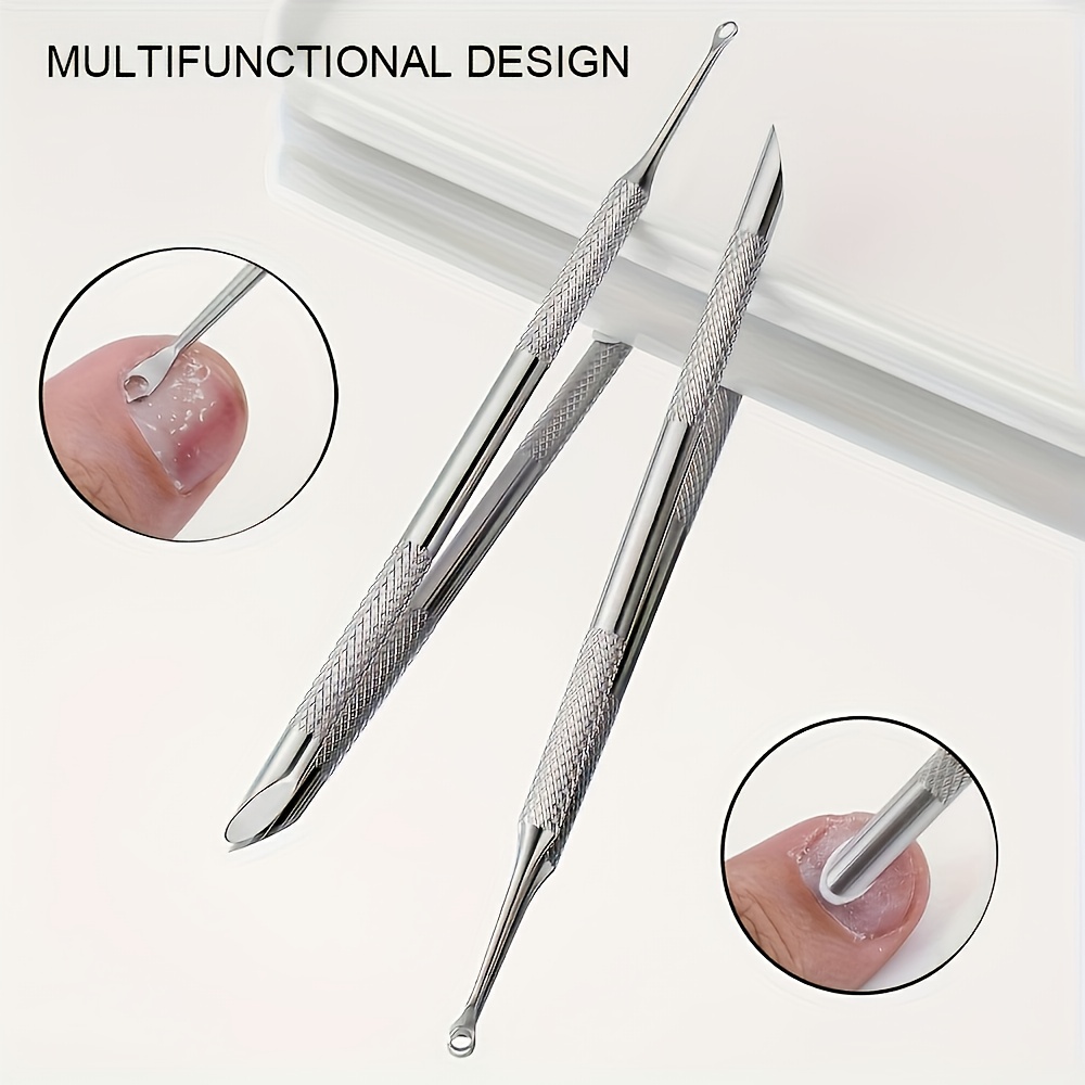 Image of 14cm Double-ended Cuticle Pusher, Stainless Steel Cuticle Remover Stick, Suitable For Nail Surface Dead Skin Cleaning, Manicure Scraper, Nail Polishing Pusher, Non-slip , Fragrance- Cleaning Tool