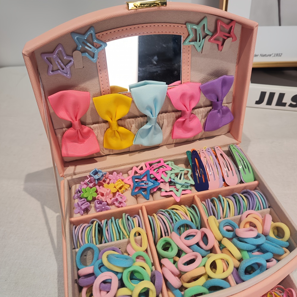 Image of 860pcs Dopamine Fashion Hair Accessory Set For Women - Colorful Elastic Bands, Bow & Flower Clips With Stars - Cute , , Random Colors
