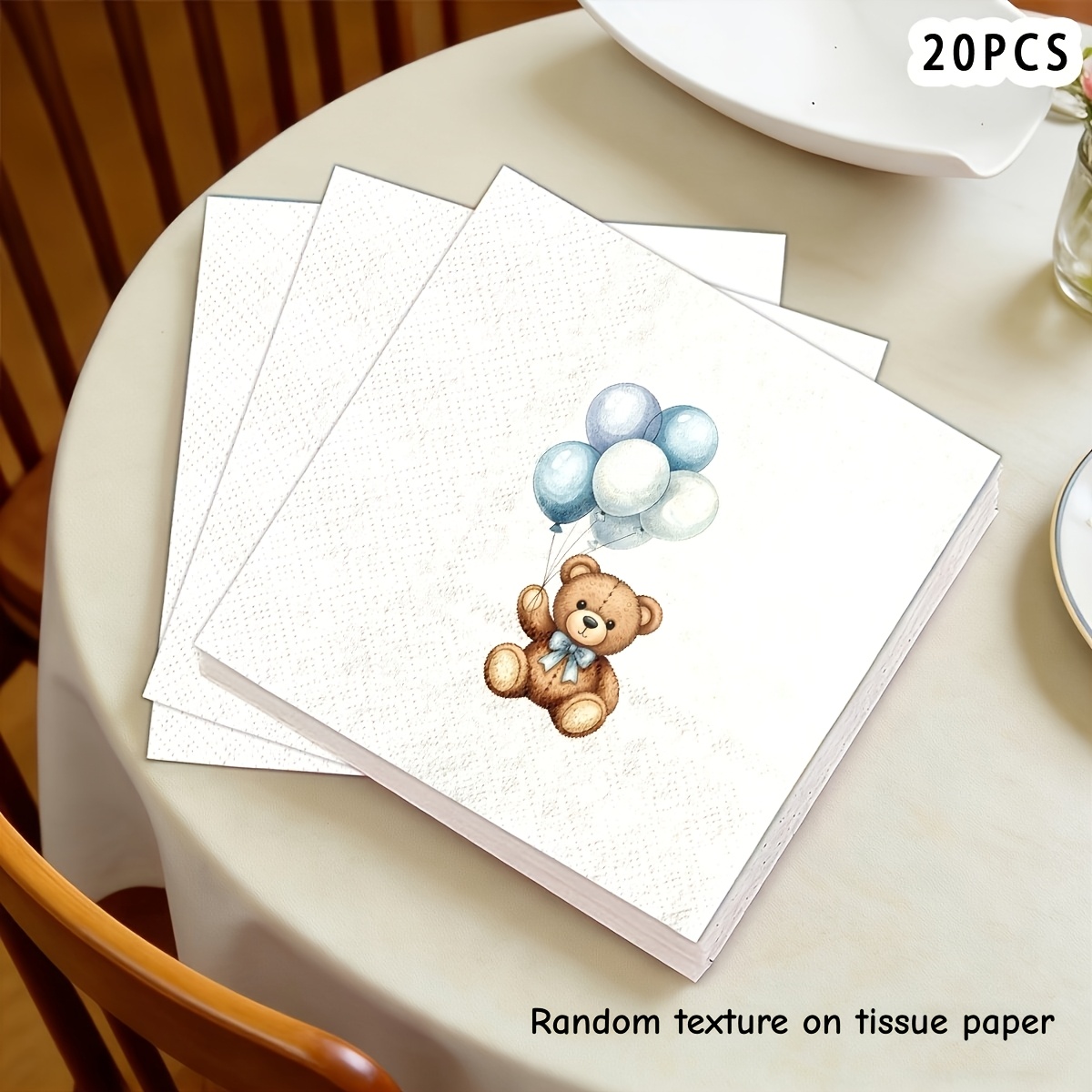 TEMU Bear-themed Napkin With Balloon, Suitable For Afternoon Tea, Birthday Parties, Gatherings, Dessert Tables, Bars, Hotels, Camping, Picnics, And