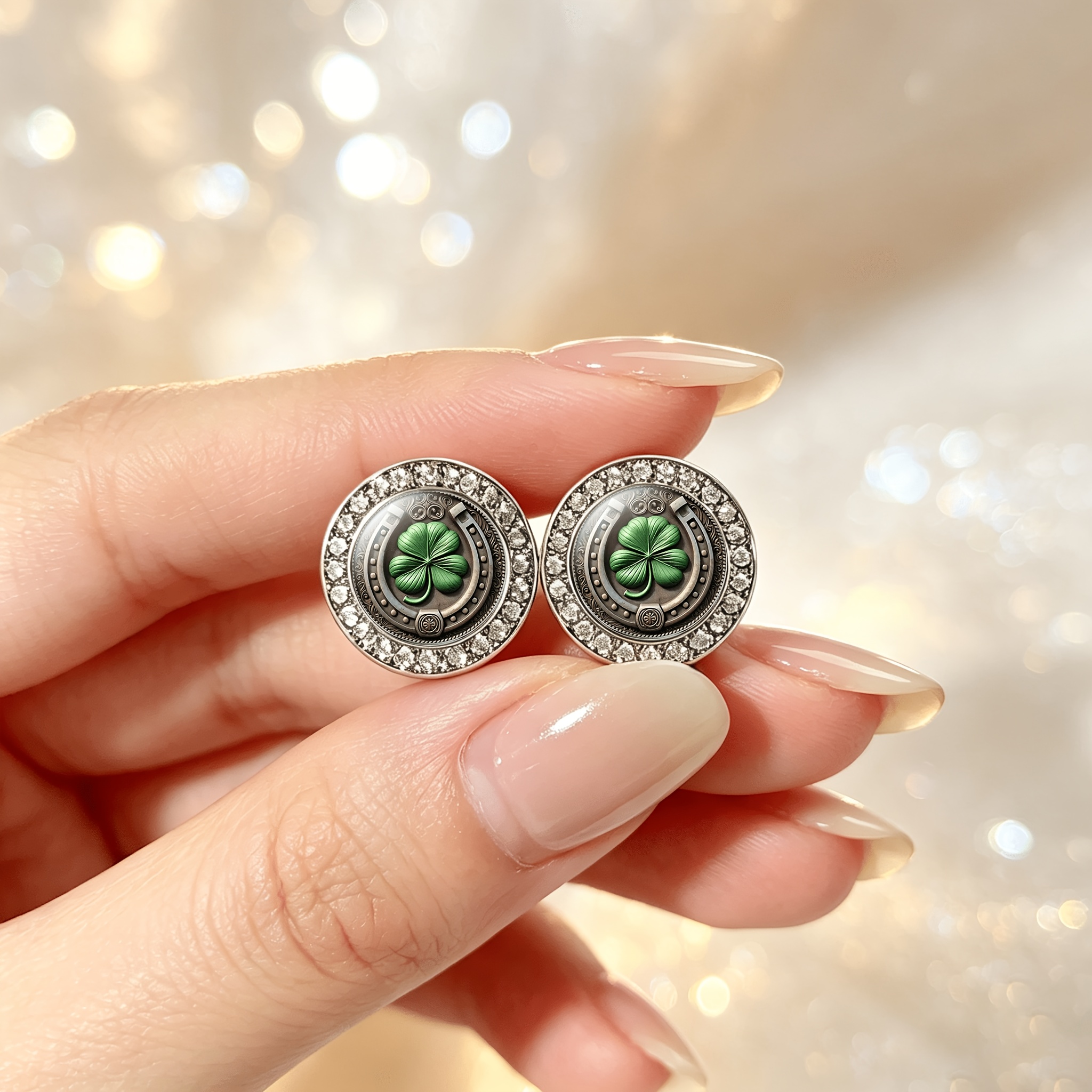 2pcs Classic Horseshoe Clover Stud Earrings Set, Gift