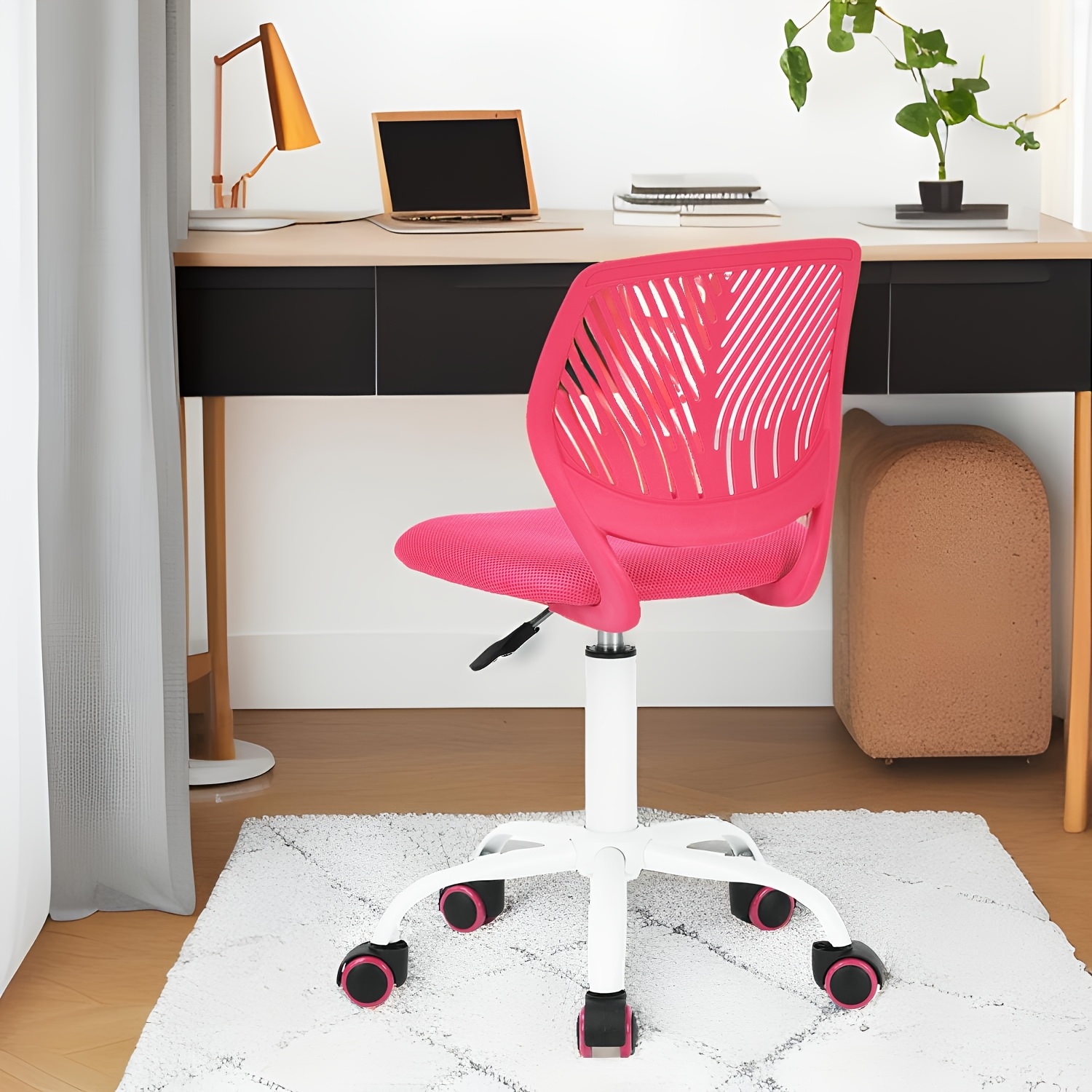 TEMU 1pc Pink Mid-back Mesh Office Chair | Ergonomic, Lumbar Support, Swivel Wheels, Novelty Design, Ideal For Pink Lovers, Home Or Office Use,