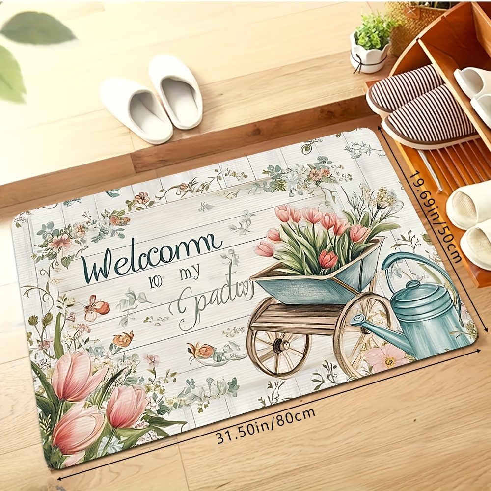 TEMU 1pc, Spring And Summer Decoration, Pattern Welcome Door Mat, Soft Cushion, Soft Absorbent Washable, Suitable For Doors, Bathrooms, Restaurants,