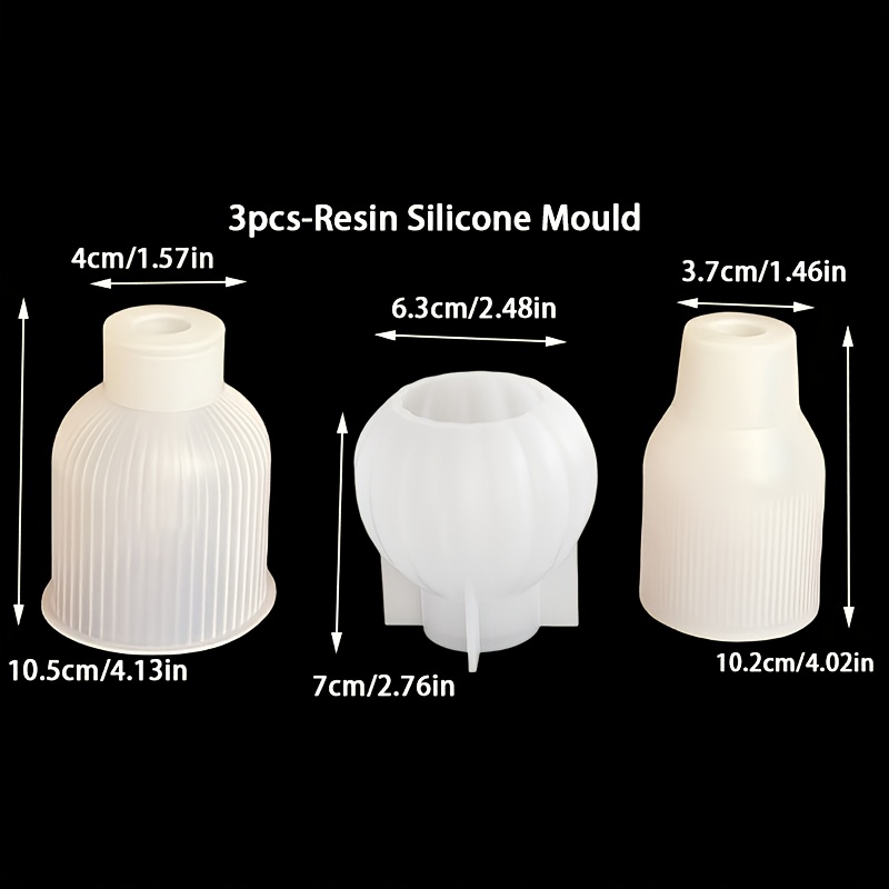 Image of 3pcs-resin Silicone Mould 3 Styles Vase Mould Round Striped Vase Silicone Mould Diy Cylindrical Stereoscopic Vase Decorations Vase Drip Mould Home Decoration Gardening Decorations