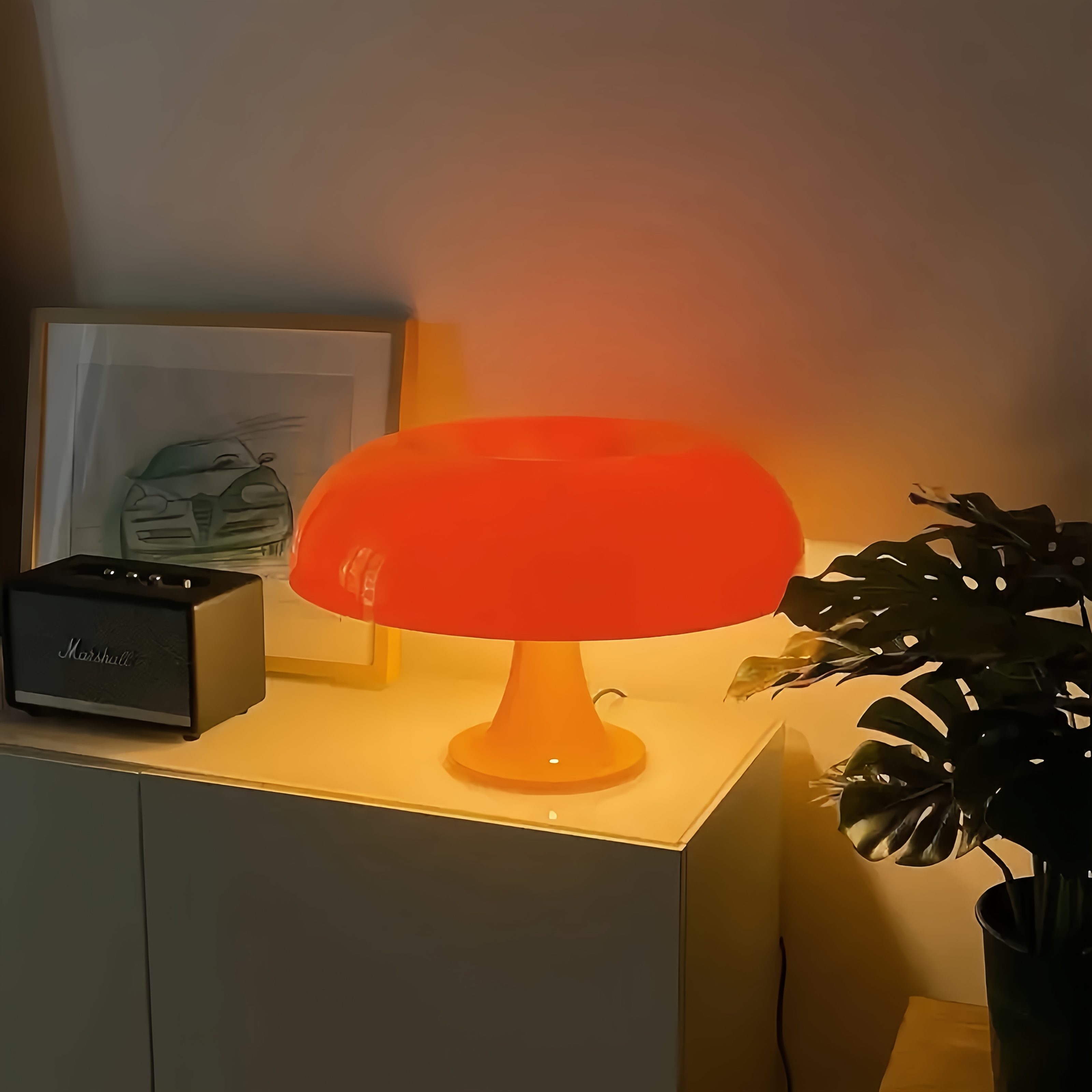1pc Orange LED Mushroom Lamp - USB-Powered Decorative Night Light with Warm Glow for Bedroom, Kitchen, or Study, Modern Ambient Lighting for Cozy Spaces, Bedroom Lighting | Whimsical Lamp Design | Glossy Finish Lamp, Table Lamp for Bedroom