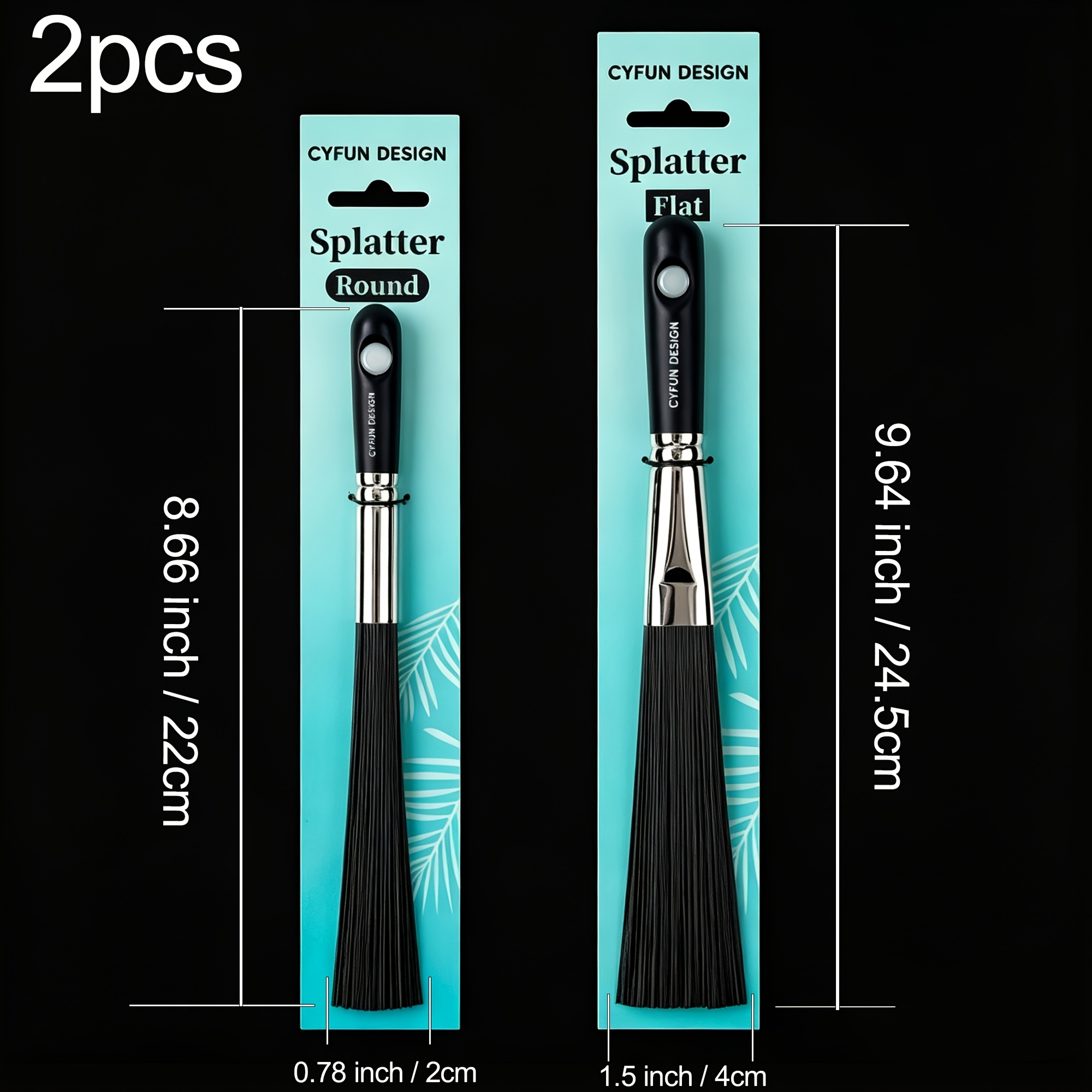 TEMU 2pcs Flat+round Splatter Brushes Set ; Splatter Paint Brush ;art Brush For Spots