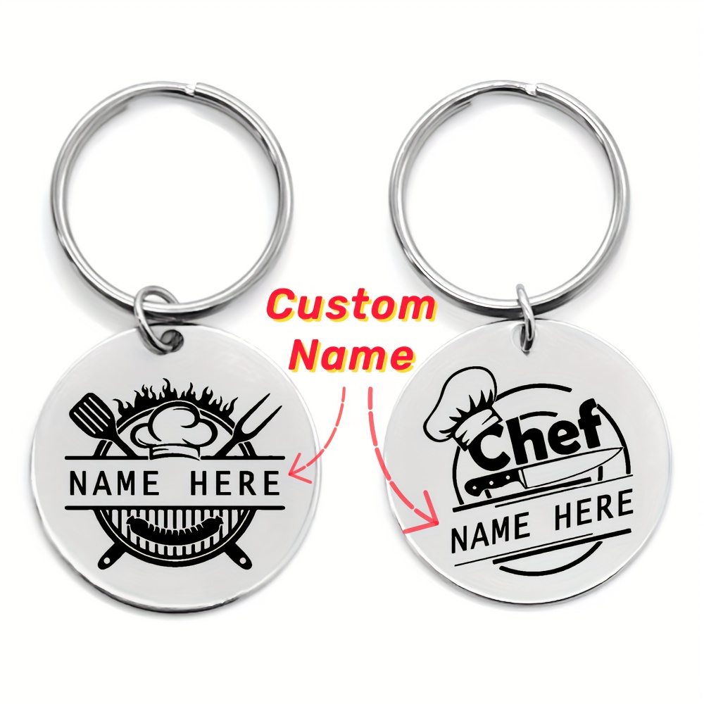 

1pc Custom Engraved Stainless Steel Grill Keychain, Casual Keyring, Non-plated Silvery Grey, Ideal Gift For Dad Husband Boyfriend