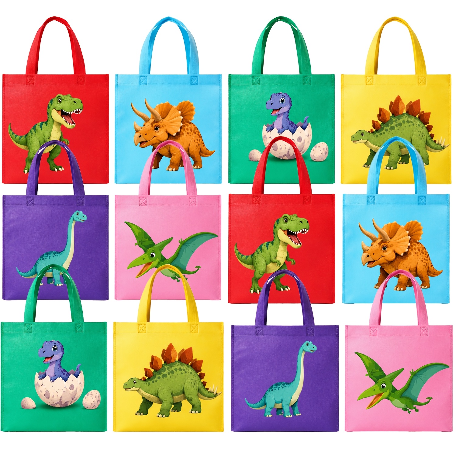 TEMU 12pcs Dinosaur Main Image Gift Bags, Reusable Party Favor Bags With Handles, Colorful And Fun Birthday Tote Bags, Suitable For Birthday Party