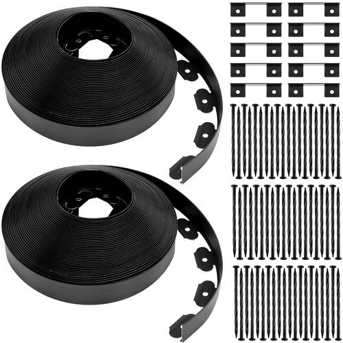 200ft black plastic landscape edging kit no dig border coil with 10 anchoring spikes and connectors for lawn garden grass yard 2 inch