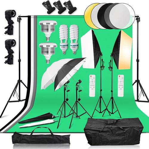 photography video studio lighting kit dimmable softbox umbrella continuous lighting set with 4 backdrops 6 6ft x 10ft background stand support system for portrait video shooting