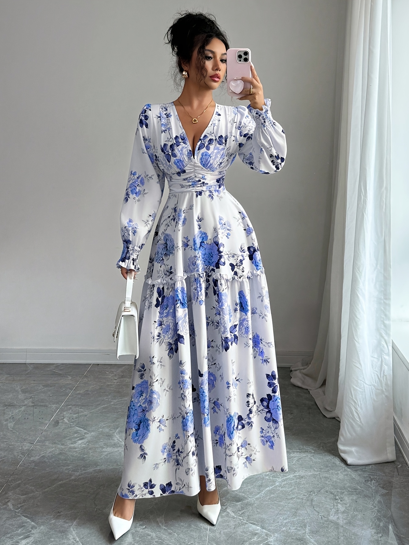 knee length dresses for ladies Blue Floral Printed Flutter Tank Tiered Maxi Dress *FINAL SALE* – SSYS