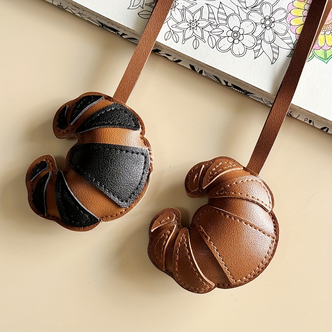 Croissant Sleutelhanger, pluche, zakbedels, croissant, zakhanger voor kinderen, schattige croissant tas, hanger, schattig, pluche knuffeldieren, sleutelhanger, esthetisch voor meisjes, bruin croissant
