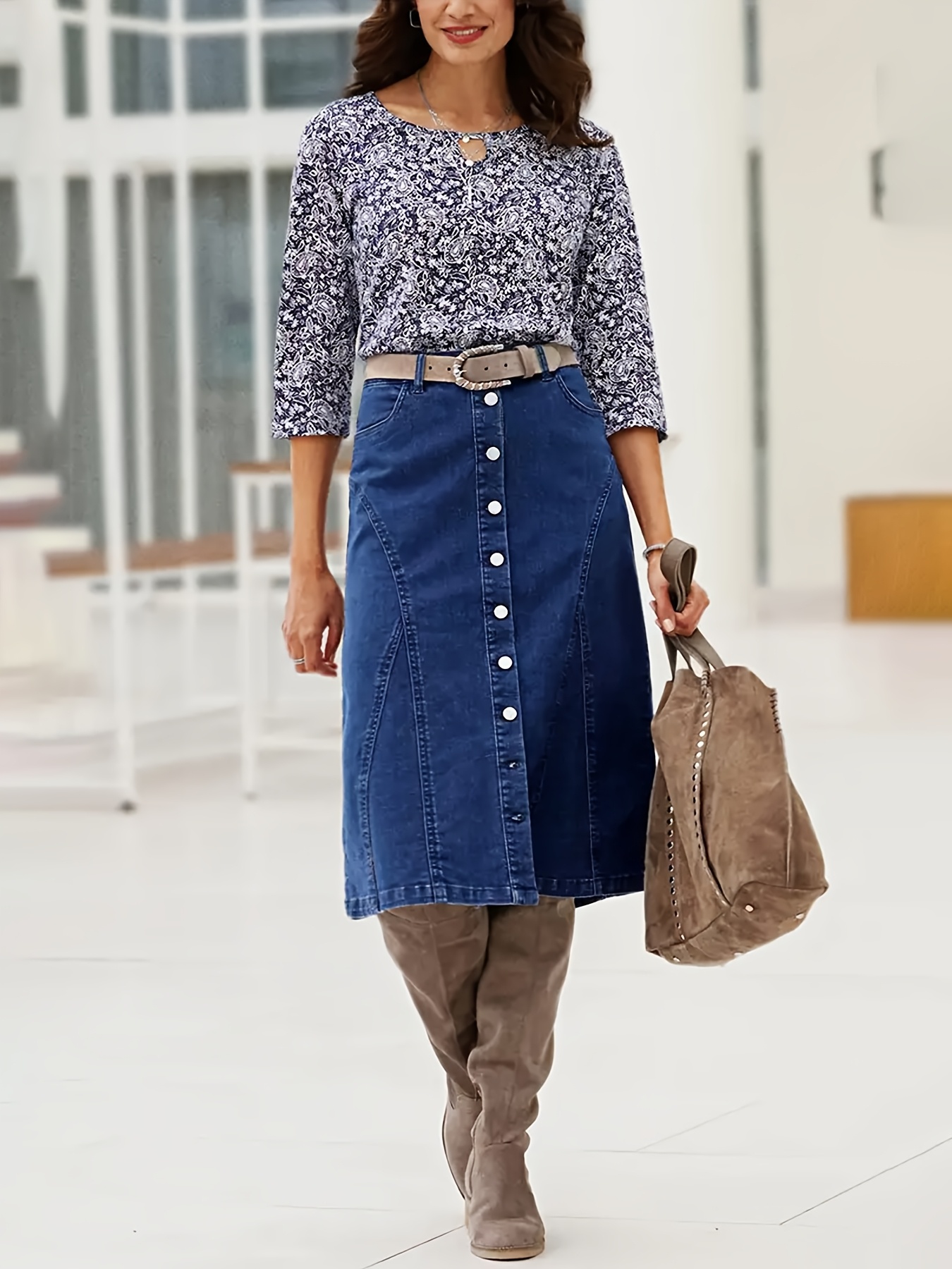 Midi Skirt Cute Skirts With Buttons Women's Vintage Casual Button