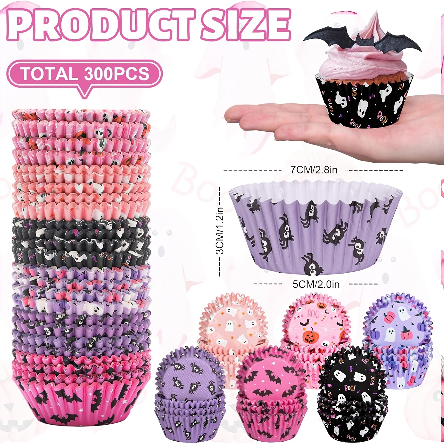 Image of 300pcs Halloween Cupcake Liners, 6 Designs Pumpkin Bat Baking Cups, Disposable Muffin Wrappers For Party Dessert Table Decor