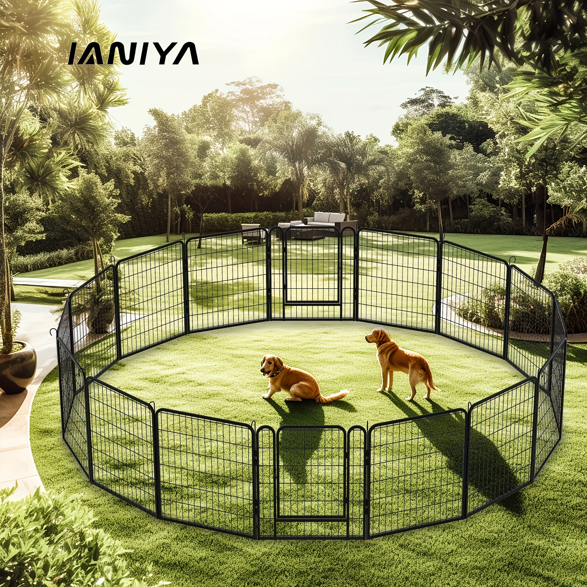 

Ianiya 16 Panels Heavy Duty Metal Playpen With Door, 31.7"h Dog Fence Pet Exercise Pen For Outdoor