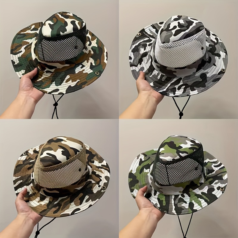 

Men's Summer Large Brim Camouflage Sun Hat For Outdoor Fishing And Sunscreen Protection, Ideal For Work, Dry Farming, And Fisherman Activities