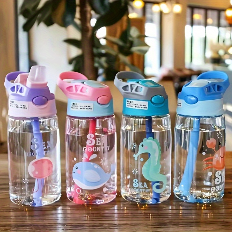 

1pc 480ml Cute Cartoon Water Bottle, Portable Sports Water Cup With Straw, Suitable For Outdoor Camping Picnic Travel