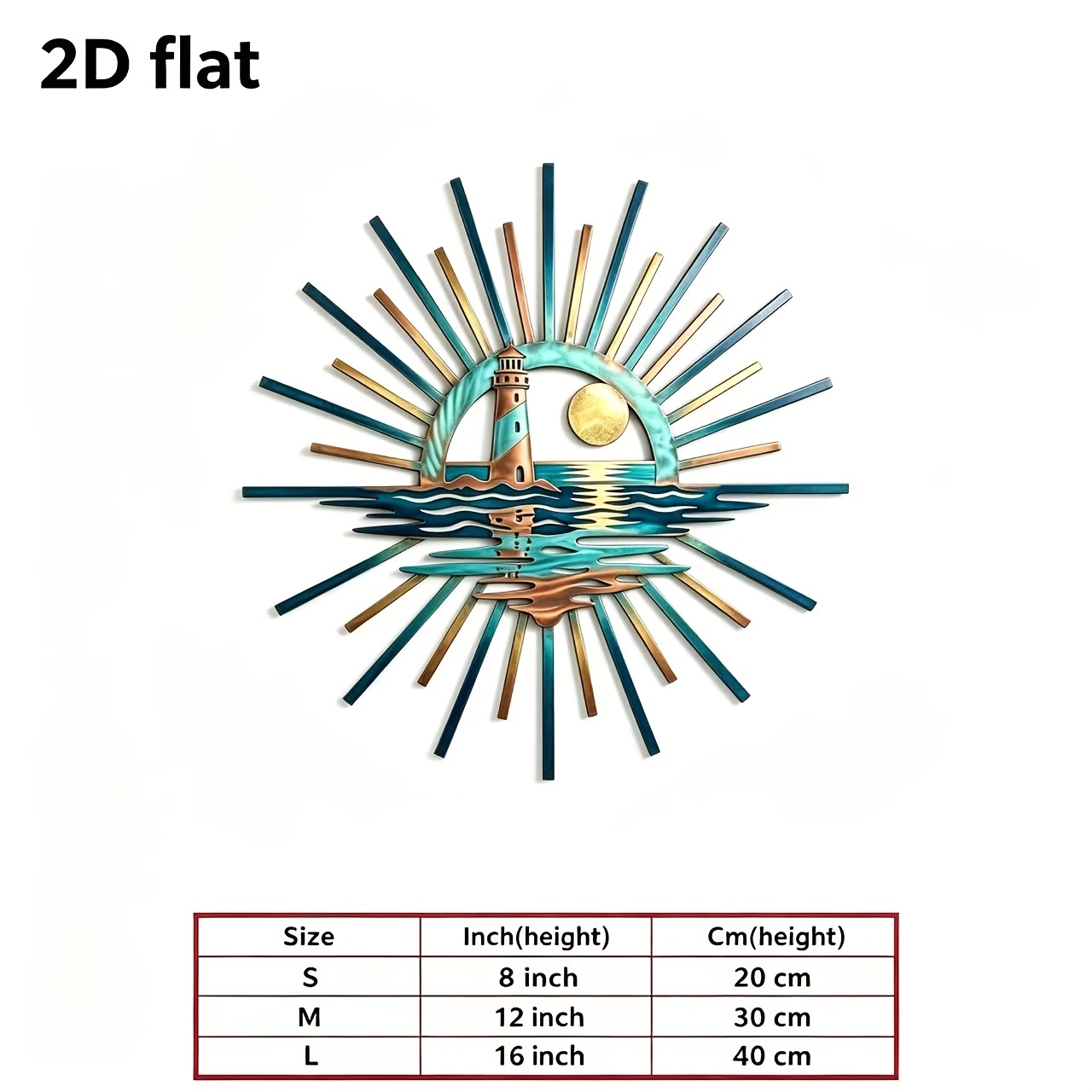 TEMU 2d Flat Iron Lighthouse Sun Wall Decoration, Seaside Sunrise Waves Metal Wall Hanging, Nordic Vintage Distressed Entrance Living Room Courtyard