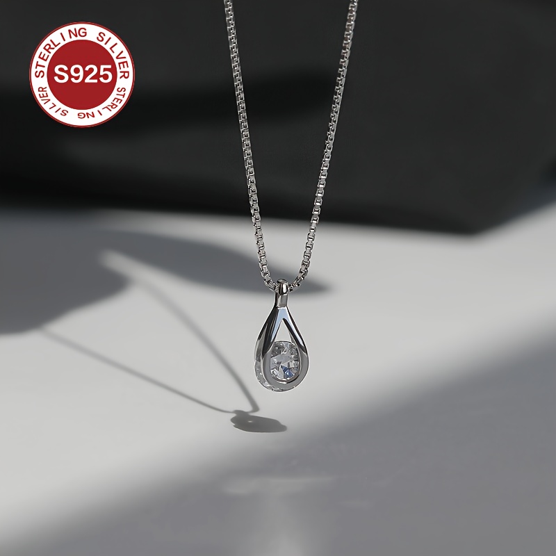 

925 Low Allergy Water Drop Pendant Women' Luxury Necklace Cold Minimalist Clavicle Chain Ornament Valentine's Day Day Gift For Women Anti-oxidation Storage Gift .8g