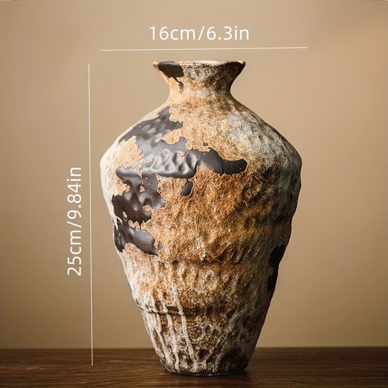 A Rustic Ceramic Vase from a Countryside Cottage - a Vintage-Style Wide-Mouth Decorative Piece, Suitable for Home, Living Room, And Dining Table Decor, Vase Home Decoration