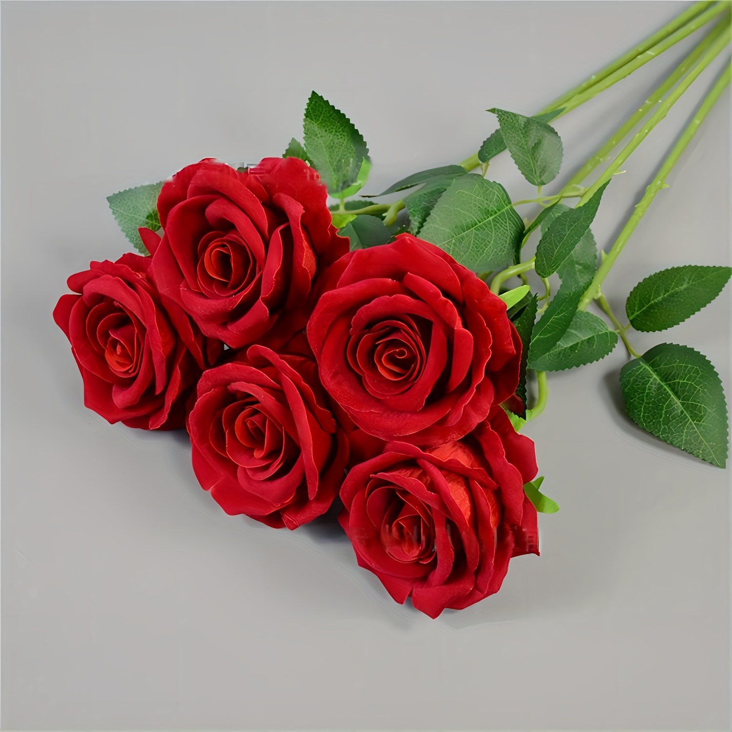 

5 Pcs Artificial Red Roses With Long Stems - Home Decor, Weddings, And