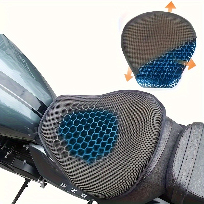 

Silicone 3d Honeycomb Motorcycle Seat Cushion, Shock Absorbing Non-slip Breathable Gel Pad With Cover For Scooters, Electric Bikes, Motorcycles - Single Pack
