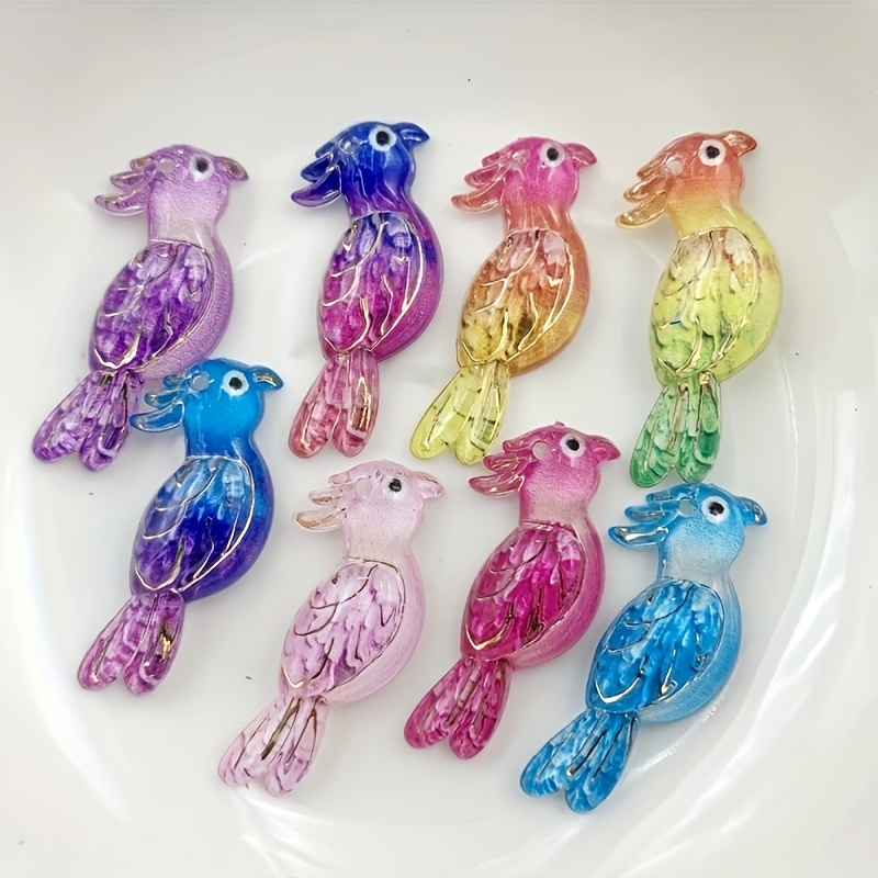 10pcs Multicolor Crystal Bird Charms Set Acrylic Bird-shaped Resin Beads With Single Hole Flat Back Rhinestones For Jewelry And Craft Decoration