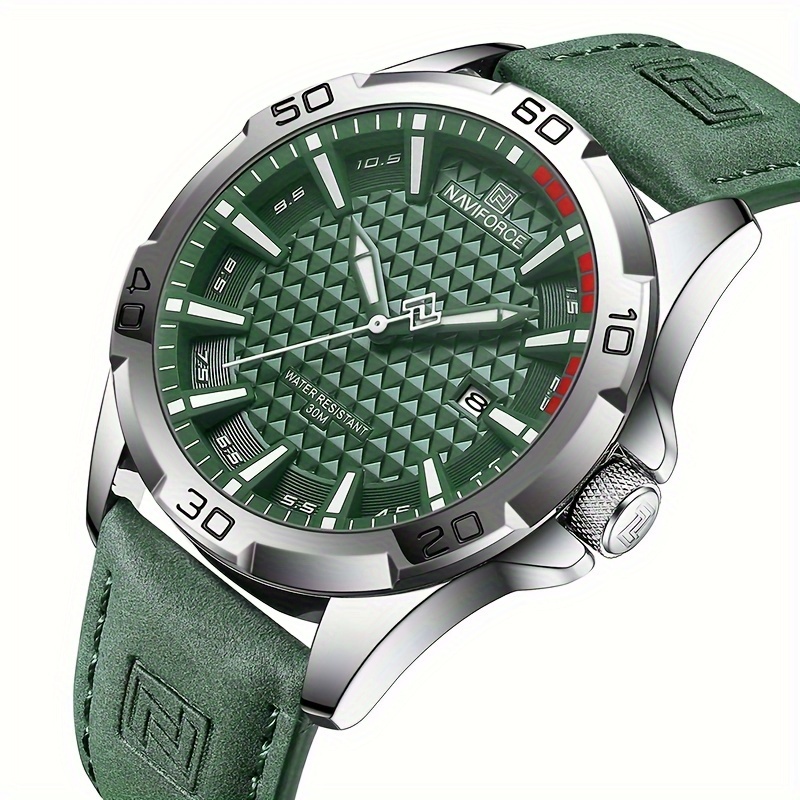 NAVIFORCE Men'S Quartz Sports Watch, Faux Leather Strap, Round Zinc Alloy Case, Easy Design Electronic Movement Wristwatch with Pointer Display