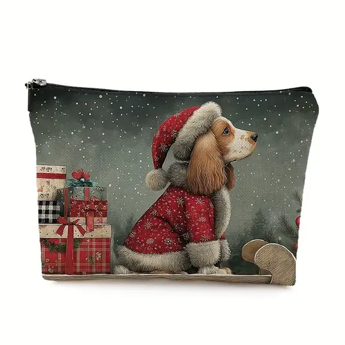 1pc Festive Christmas Dog Cosmetic Bag - Zippered Travel Toiletry Organizer, Lightweight & Foldable, Perfect Holiday Gift for Women, Friends, Wife, Mom, Aunt, Dog Lover Gifts
