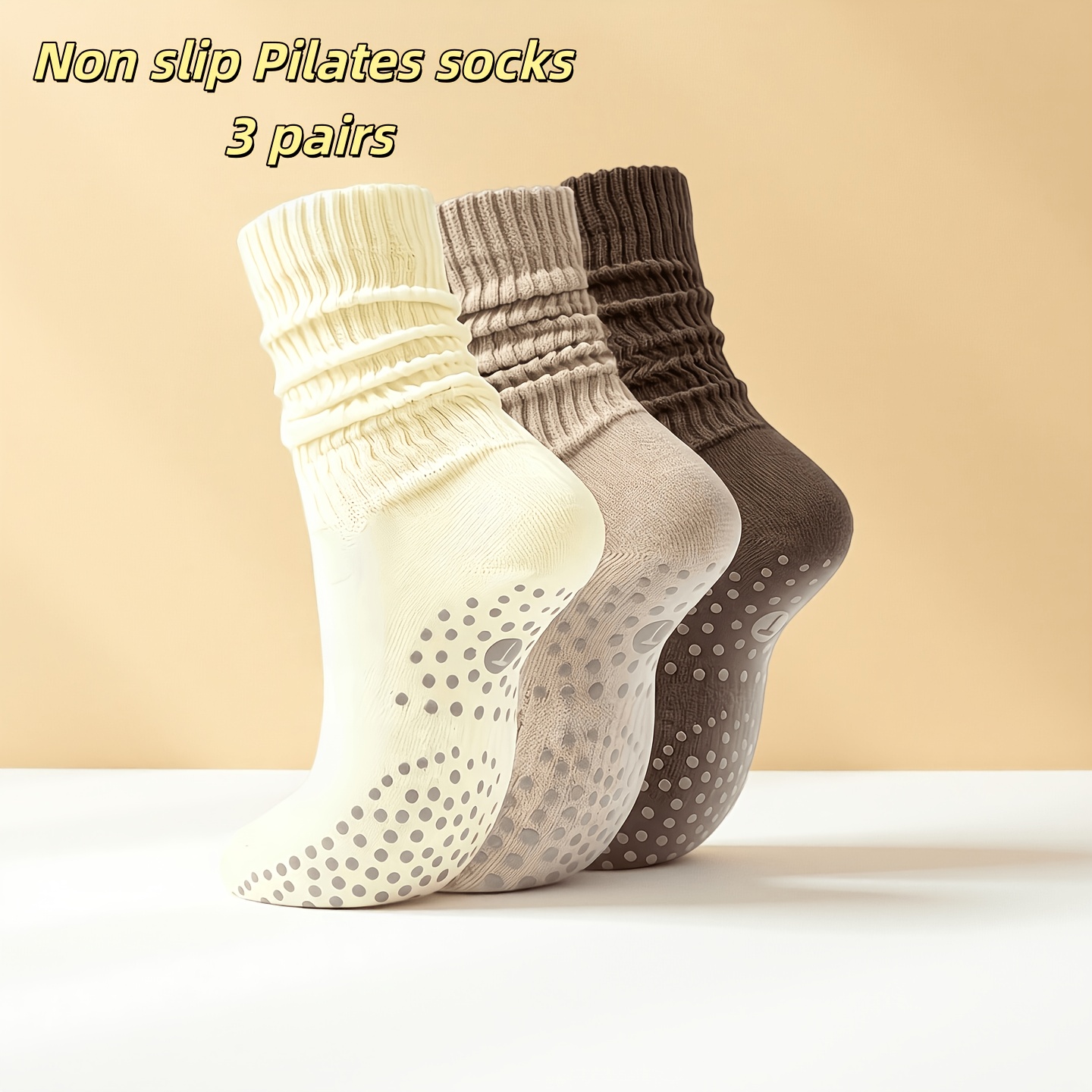 TEMU 3 Pairs, Burnt Brown Style Fitness Special Anti-slip Socks, Ultra-long Tube Socks, Non-slip Bottom Design, Adjustable Tube Height, Suitable For