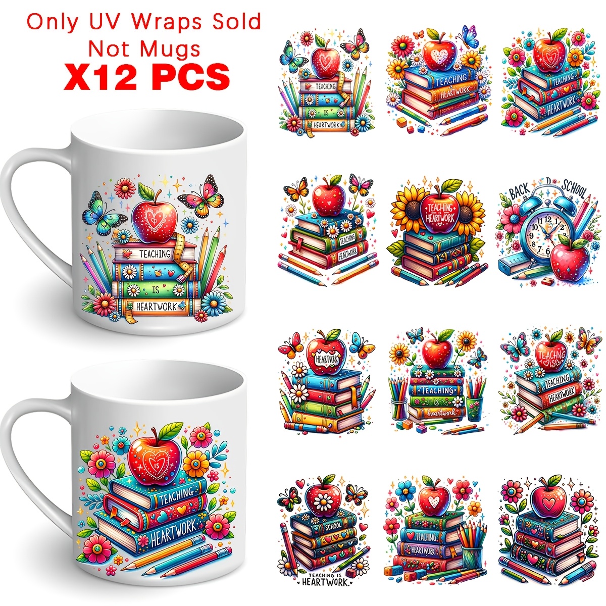 

Bwart 12pcs Best Teacher Themed Coffee Mug Stickers Set, Uv Dtf High- Mug Decal Set, Pvc Waterproof Sticker Set For Diy Cup Stickers, Diy Craft Supplies, Ideal Gift For Teacher, Reusable