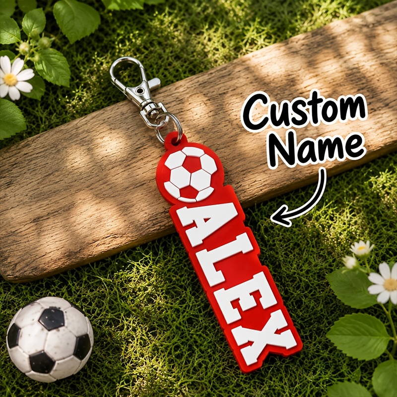 TEMU [custom] 1pc Personalized 3d Printed Soccer Name Keychain, Custom Soccer Team Gift For Players, Sports Keychains, Backpack Tags, Back-to-school