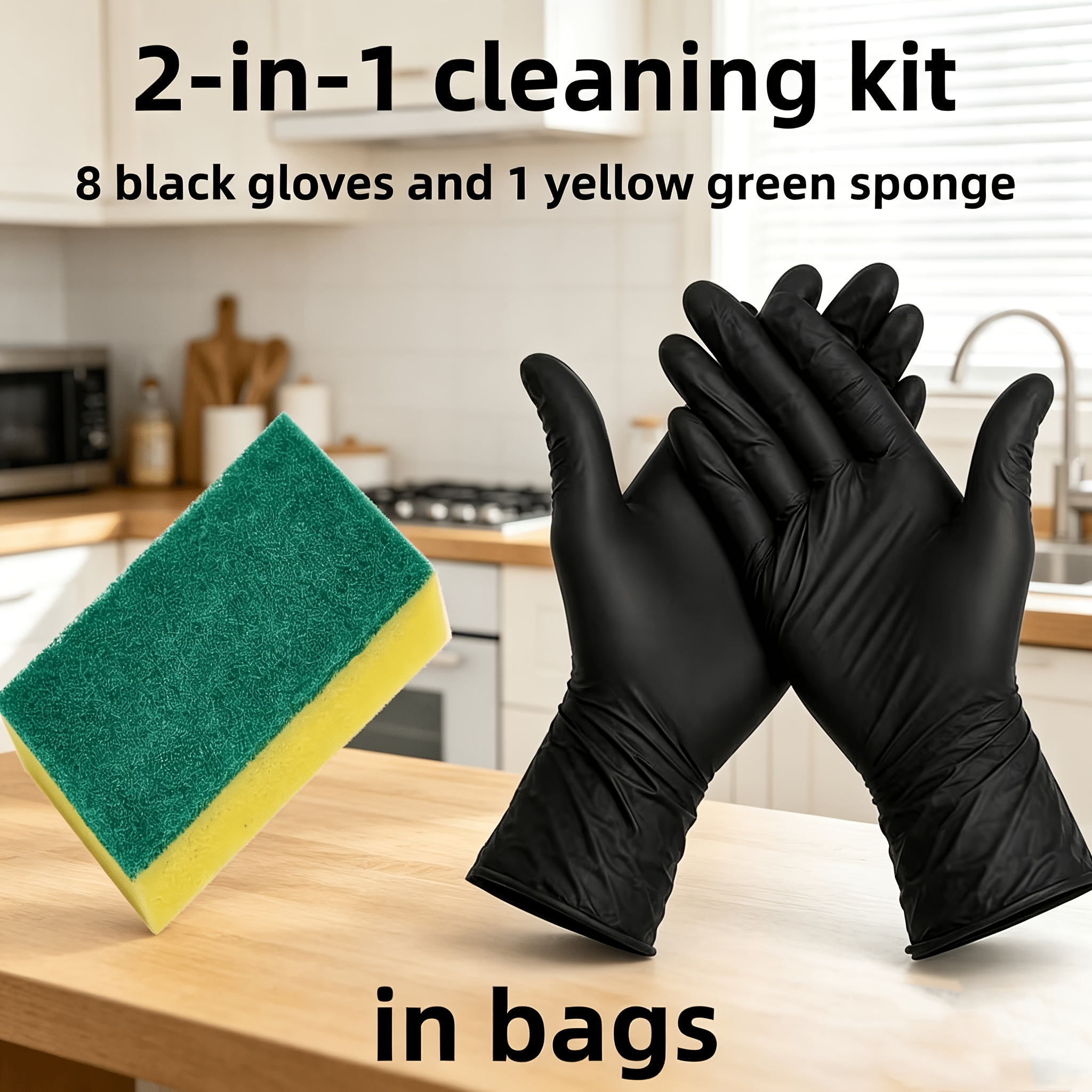 8pcs black disposable nitrile gloves reusable   elastic suitable for   ideal for holiday gifts home cleaning kitchen dishwashing nail art and hairdressing