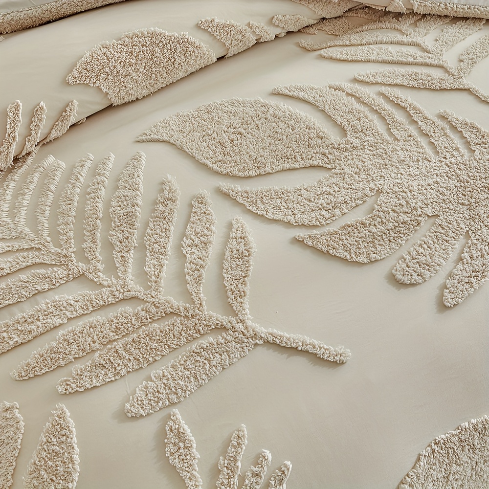 3D Leaf Pattern Duvet Cover Set 2/3pcs Set - High-Quality Tufted Craft, Distressed Style Washable Bedding, Soft Breathable Khaki Bedroom Decor, Multi-Size Available, All-Season Bedding
