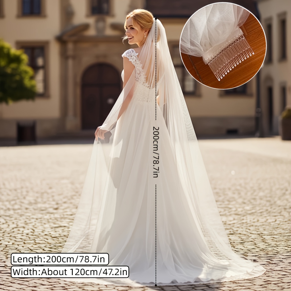 E-shop Ein langer Brautkleid-Schleier mit einer Länge von 200 cm/78,74 Zoll, entworfen mit einlagigem Tüll und Metallkamm, speziell für die Braut