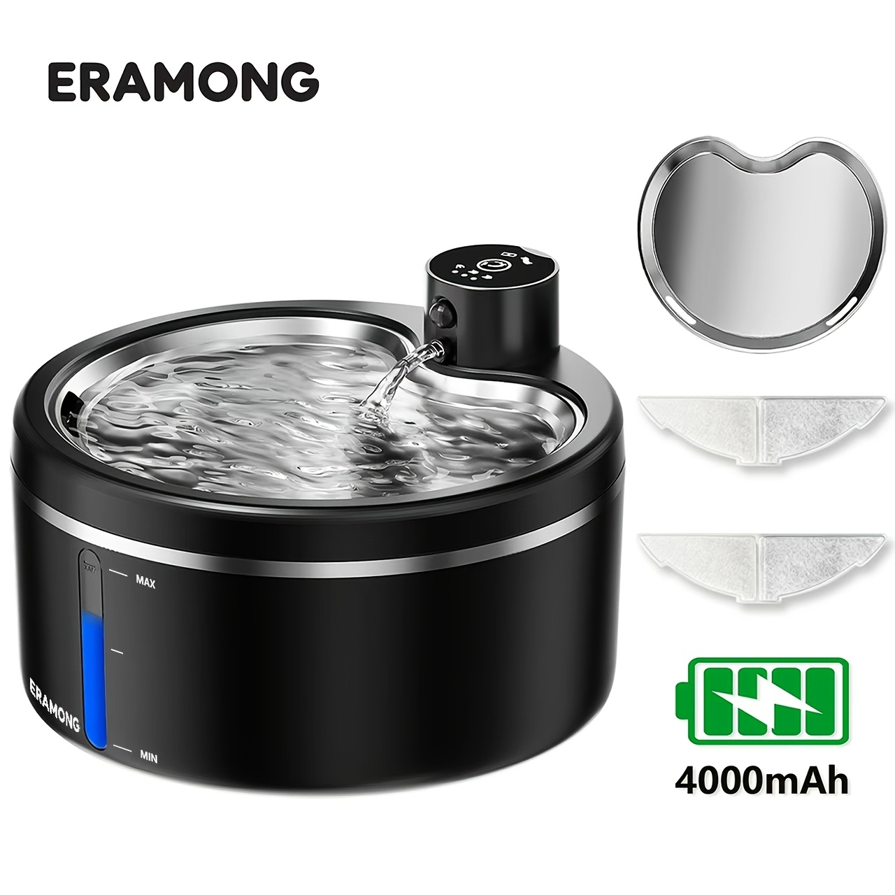 102oz/3l Wireless Cat Water Dispenser, Water Fountain, 60-day , Automatic Flowing Fountain Style, With Infrared Motion Sensor, Low Water Level Alarm, Includes 6pcs Replaceable Filters, Christmas Gift