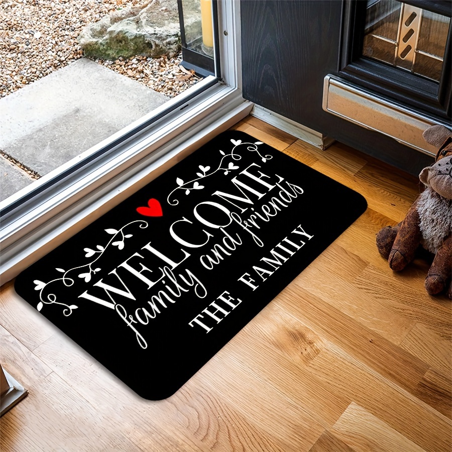 

Customizable 1pc Door Mat With Heart & Letter Design - Personalized Family Name Welcome Rug For Front Door, Perfect Housewarming Gift, Non-slip Indoor/outdoor Entrance Mat