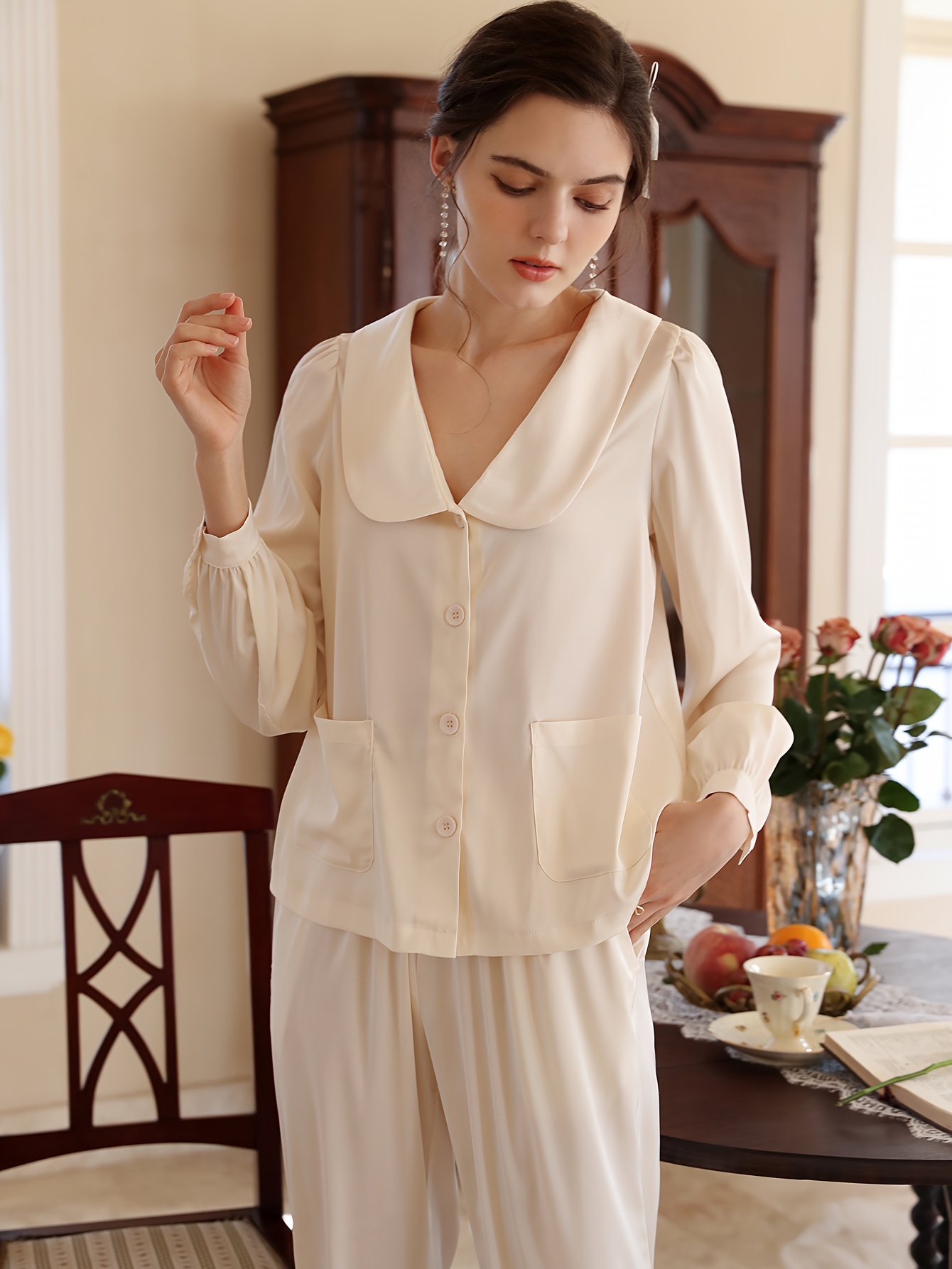 Celebrities Elegant Solid Flounce V Neck Tops