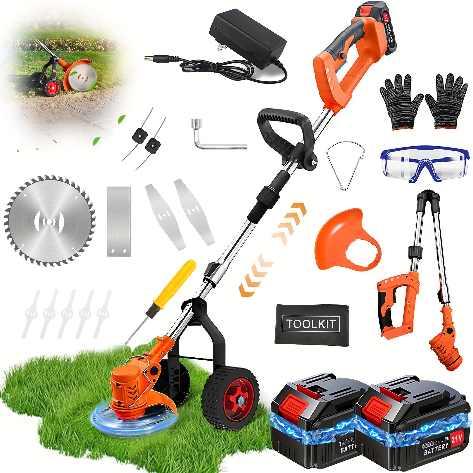 

& Lawn Mower - Electric Trimmer, Edger, Bush Cutter With Adjustable Height & Swivel Head, 2 High-capacity Batteries, & Lightweight Design For Small Yards & Patios