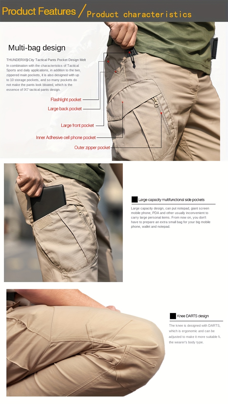 Men's IX9 Tactical Overalls - Durable, & Scratch-Resistant Polyester Cargo Pants with Multiple Pockets for Outdoor Activities & Casual Wear, All-Season Comfort