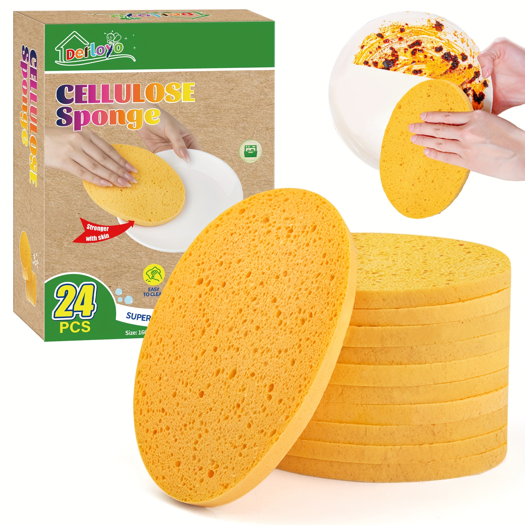 DERLOYO 24-Count Heavy-Duty Non-Scratch Cleaning Sponges - Stackable, Quick-Dry, for Kitchen, Bathroom, Car, Dishwashing - Commercial & Household Use - Compatible with Dishwashers (24 Sponges), Dishwashing Sponge, Stackable Sponge Design, Quickdry Material