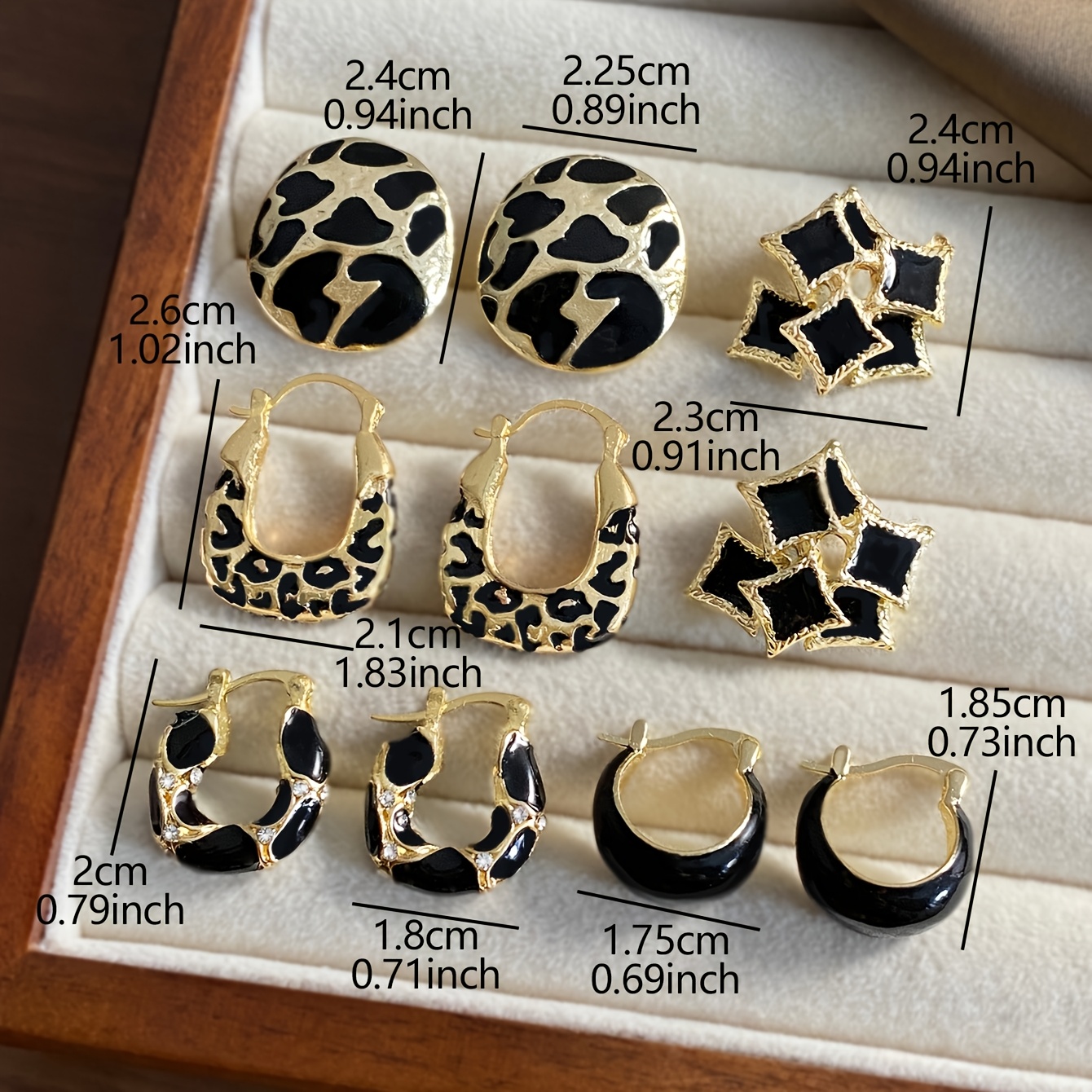 TEMU A Set Of 5 Elegant And Luxurious Black And Golden Earrings Featuring A Oil Leopard Print, Suitable For Women' Commuting And Festive Gatherings,