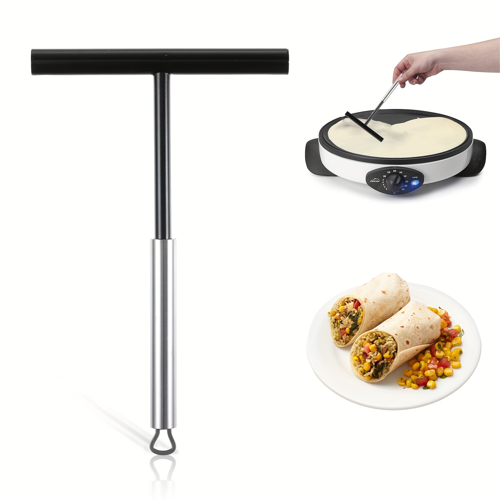 TEMU 1pc 304 Stainless Steel Crepe Pan Thickened Anti-scald Handle Pancake Maker Wear-resistant Gas/induction Cooktop Suitable For Home Kitchen