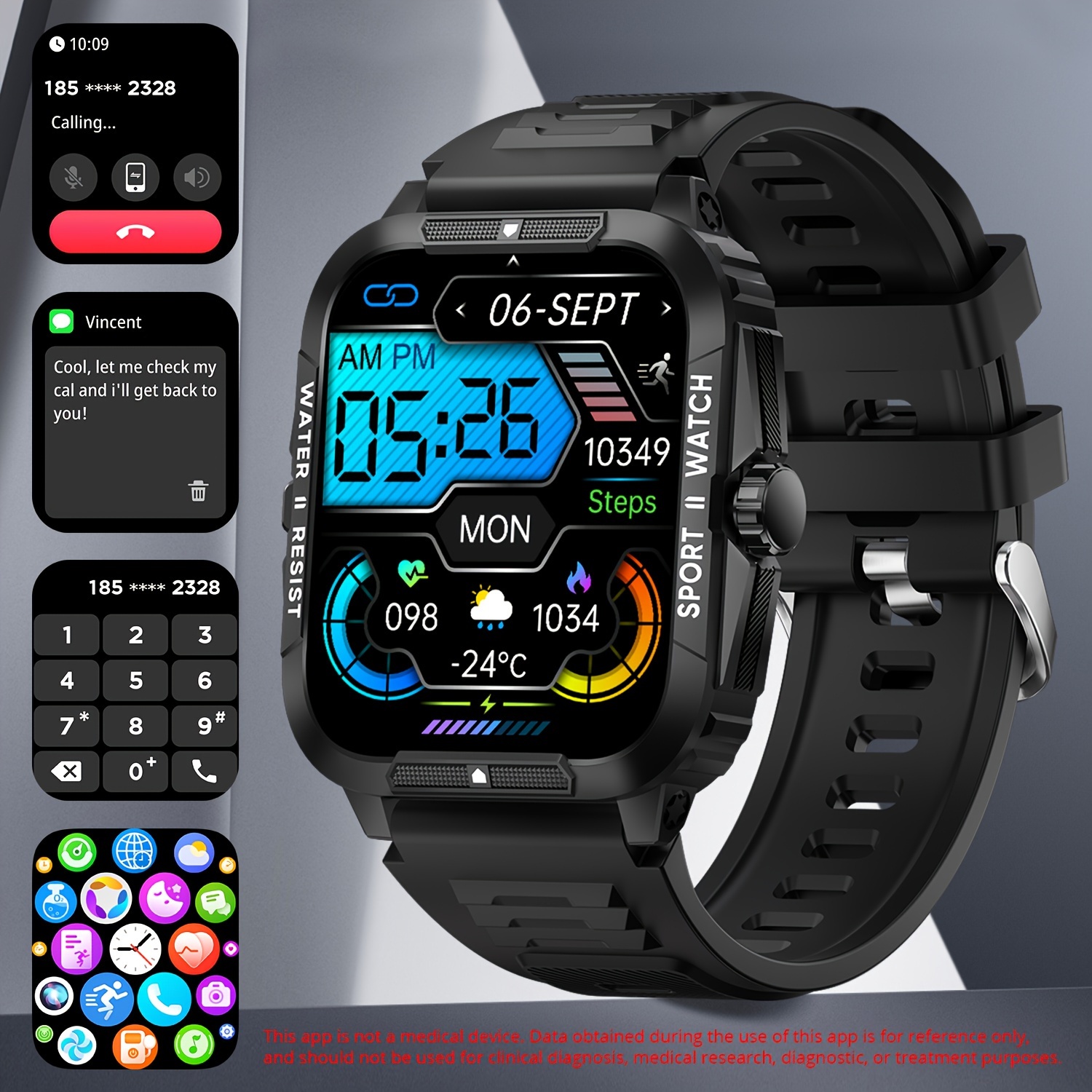 ONEGRA Reloj Inteligente Para Hombres, Ip68 Impermeable 1.85 Pulgadas  400mAh Batería Reloj Inteligente De Llamada Inalámbrica Para Xiaomi Android  Ios