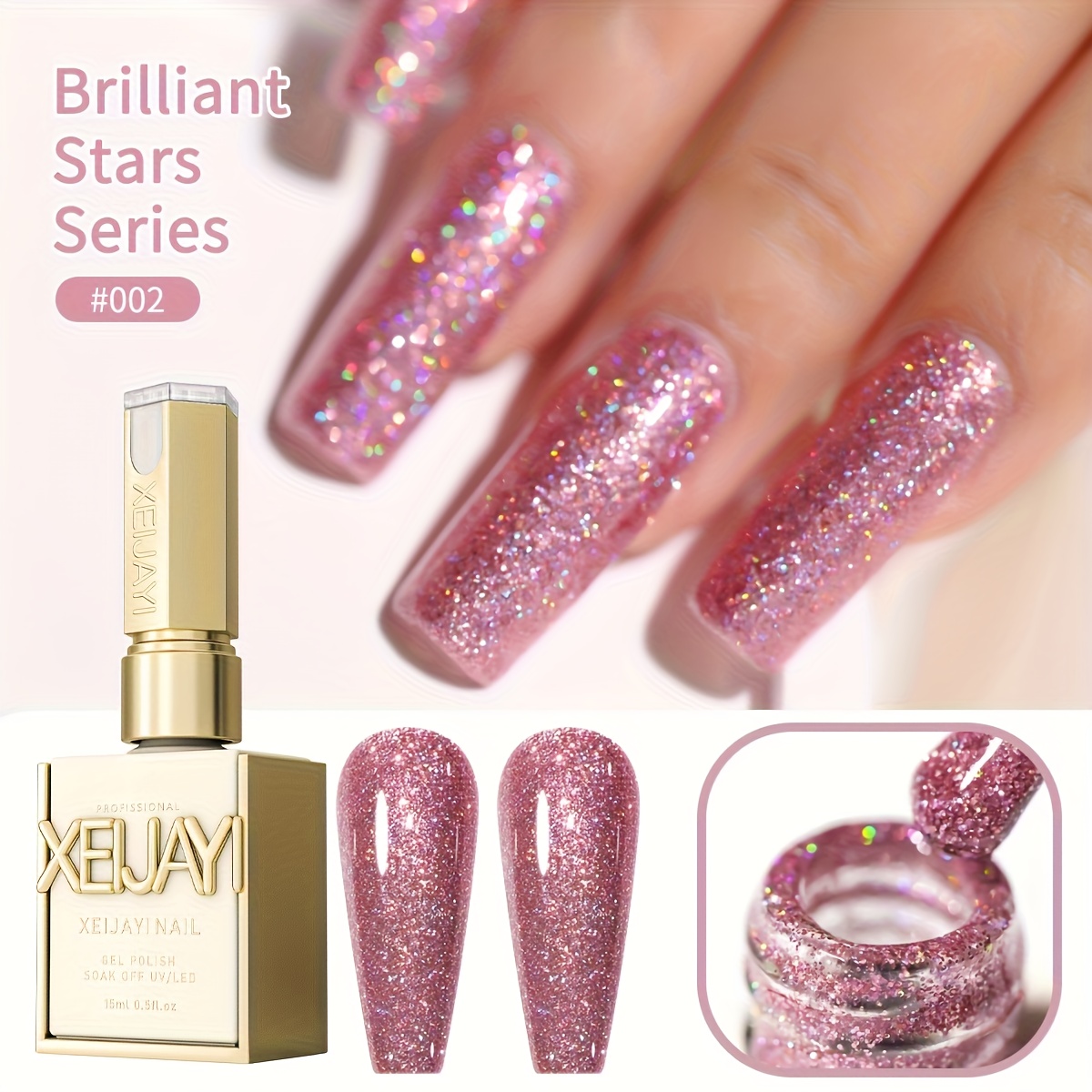Xeijayi Frame Bottle Star 02 - Art Cherry Pink Glitter Gel 2025 Nail Polish, Fashion Led Nail Gel Firm And Non-damaging To Nails, Nail Art Suitable For Women' Design