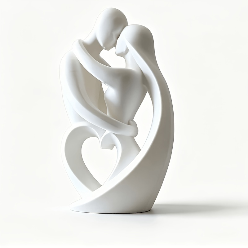 TEMU 3d Printed Heart Embrace Couple Abstract Sculpture, Modern Desktop Ornament. Abstract Lines Depicting A Romantic Embrace, Heart-shaped Base